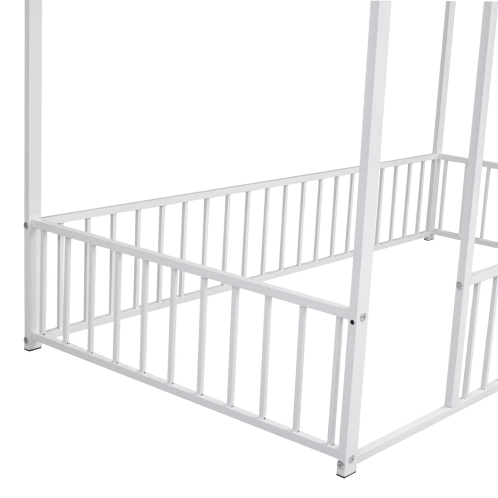 Bellemave Twin Size Montessori Floor Bed, Metal House Bed Framefor Kids, Montessori Floor Beds with Fence, Playhouse for Kids,Black