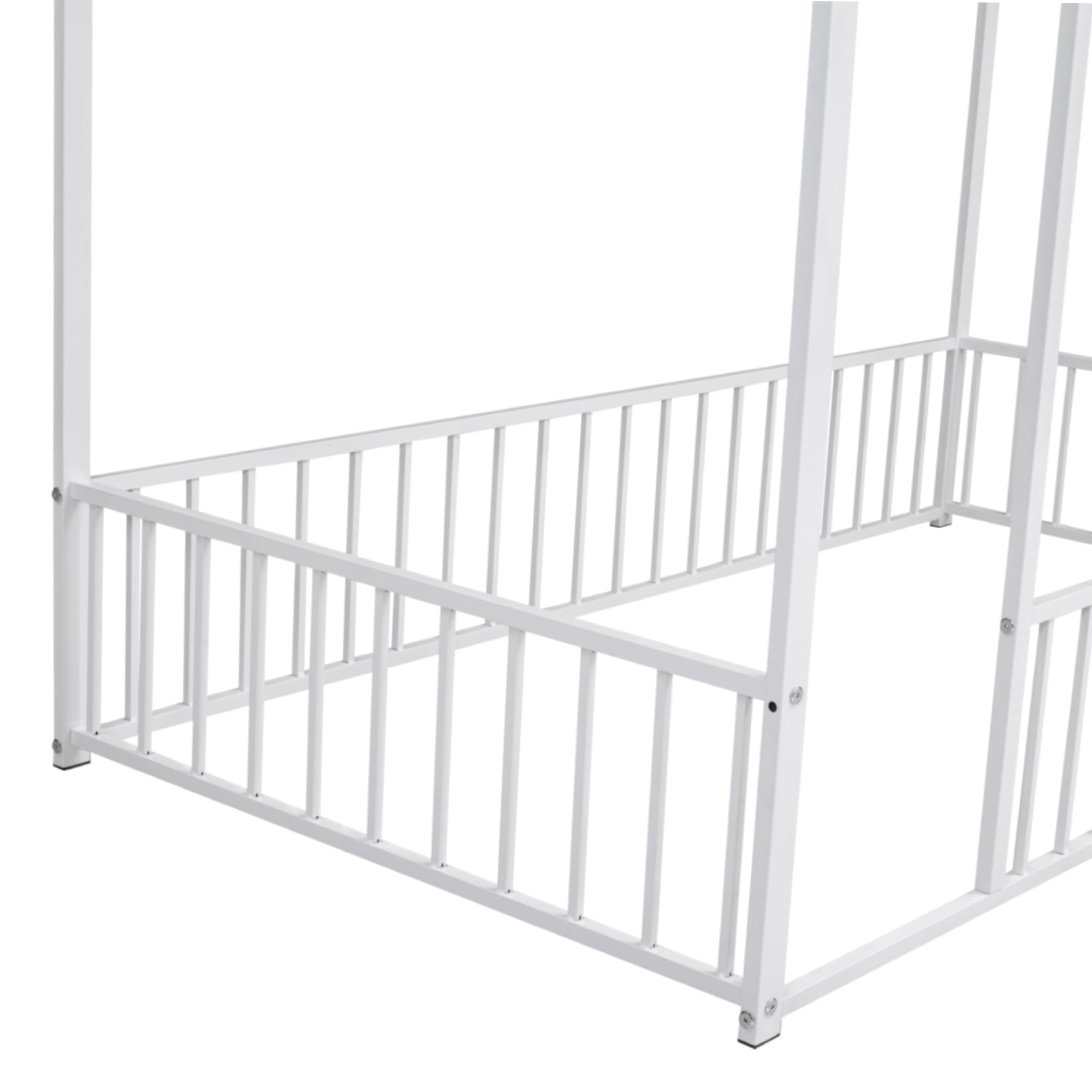 Bellemave Twin Size Montessori Floor Bed, Metal House Bed Framefor Kids, Montessori Floor Beds with Fence, Playhouse for Kids,Black