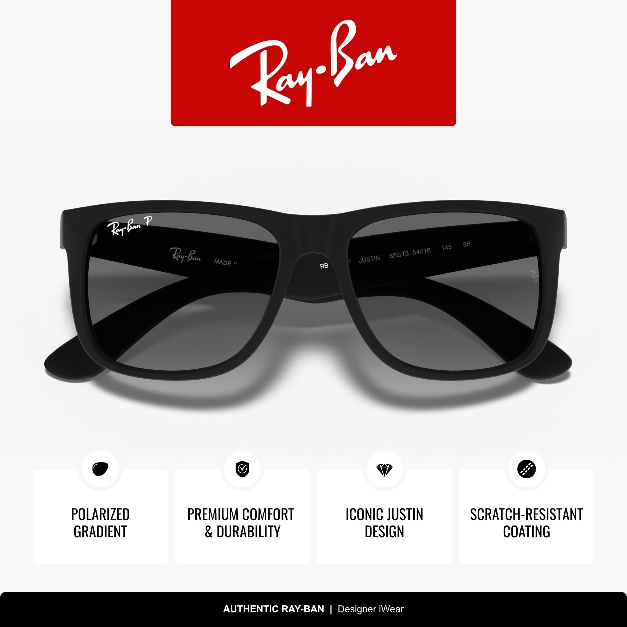 Ray-Ban RB4165F Justin Classic Square Sunglasses for Men