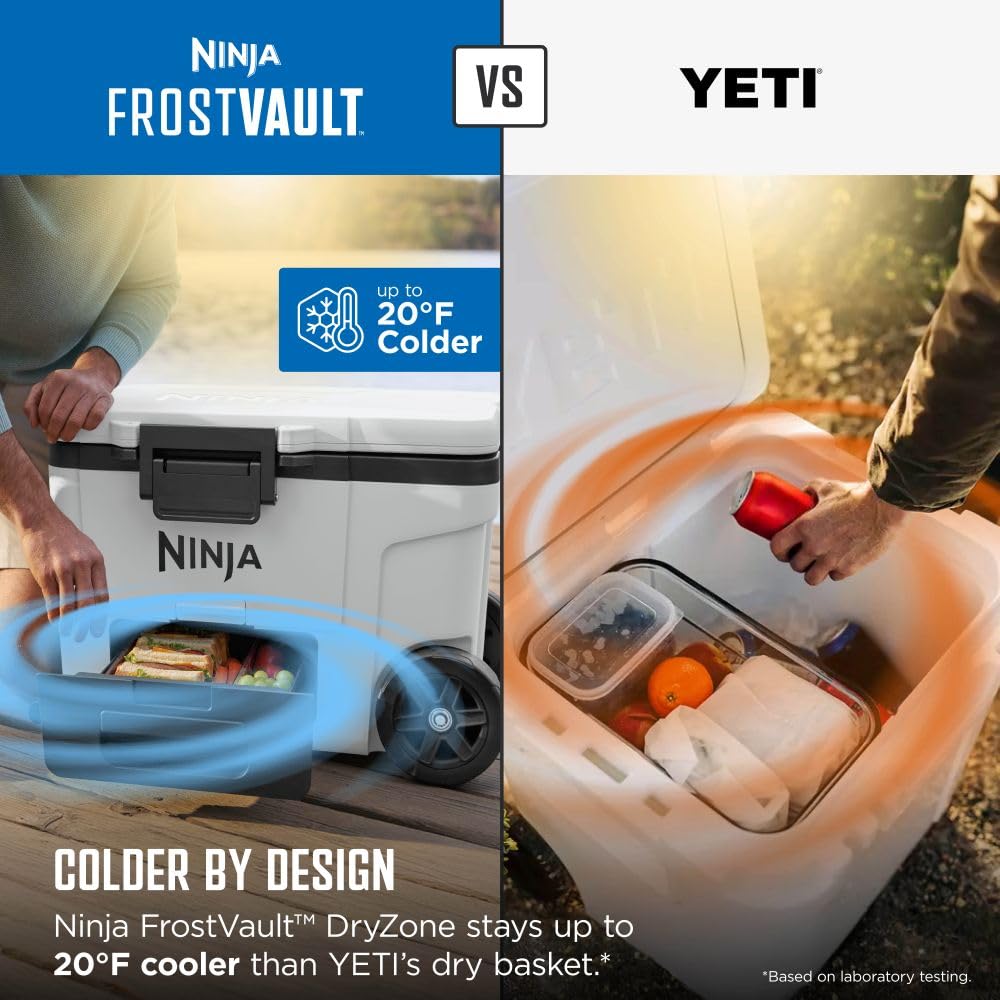Ninja FrostVault | 65qt Wheeled Cooler with Cold Dry Zone | Integrated Fridge-Temp Dry Storage Drawer | Premium Heavy-Duty Insulated Cooler | Keeps Ice for Days | Charcoal Gray | FB265CG