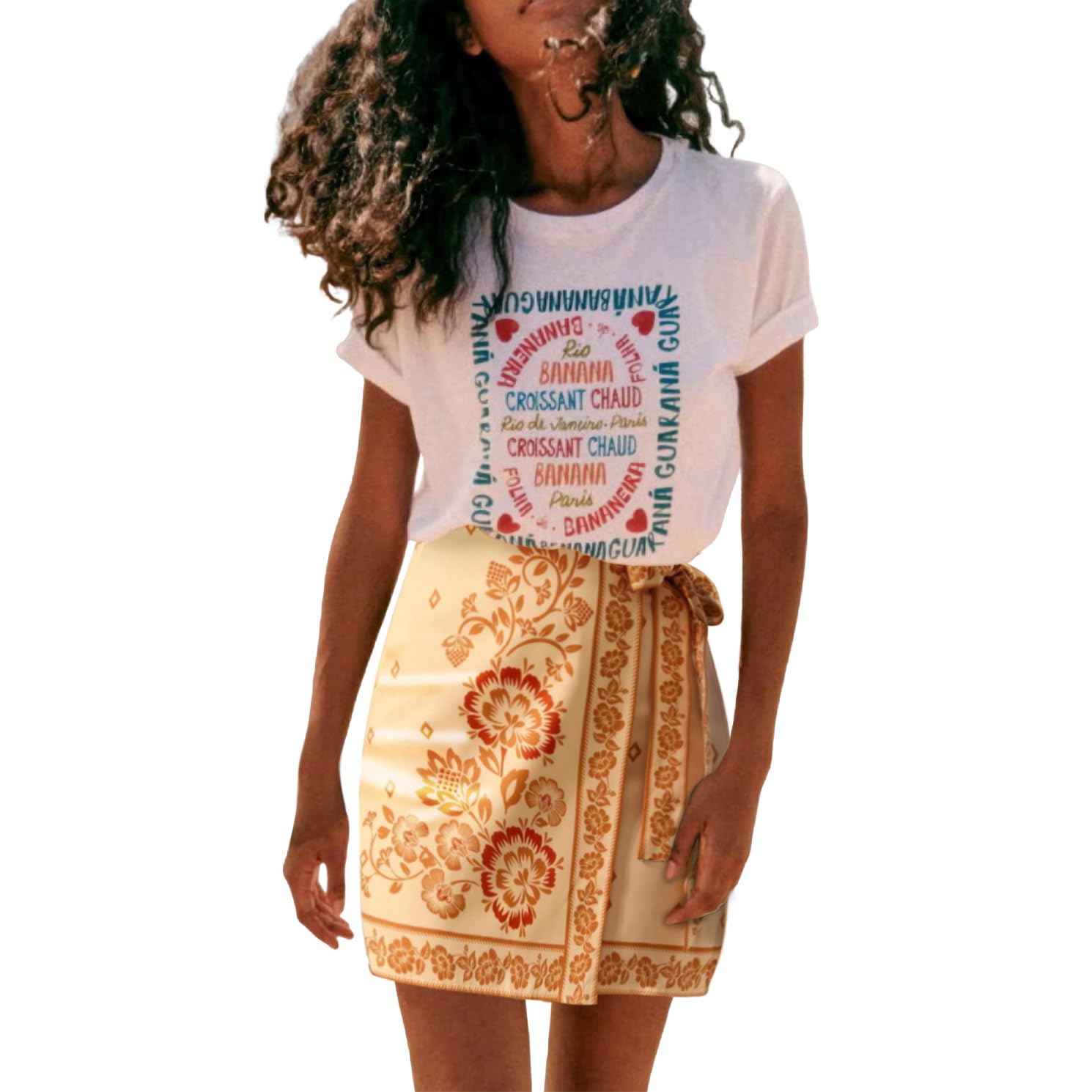 Womens Summer Floral Wrap Short Skirt Tie Side High Waist A Line Beach Vacation Boho Mini Skirt
