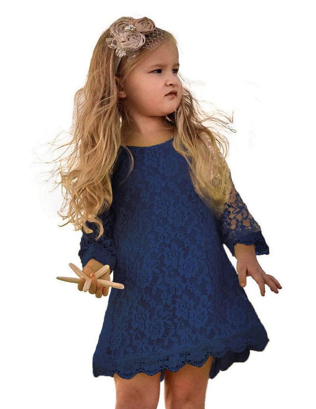 APRIL GIRL Flower Girl Dress, Lace Dress 3/4 Sleeve Dress