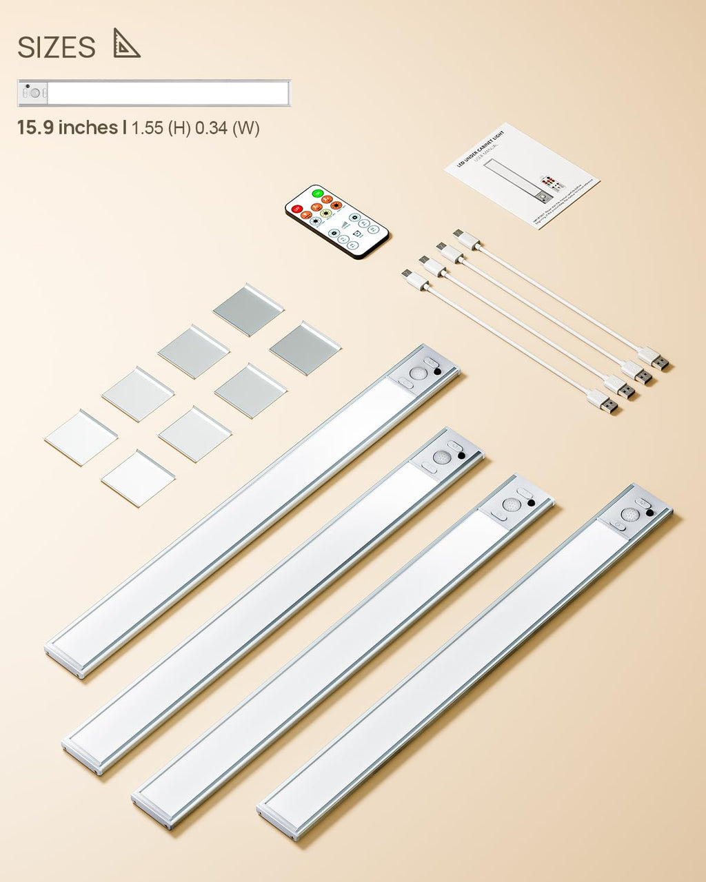 9" Under Cabinet Lights Wireless, Motion Sensor Light Indoor with Remote, LED Rechargeable Closet Light, 3 Color Temps, Dimmable, Magnetic, Under Counter Lights for Kitchen, Stairs, Pantry, Hallway