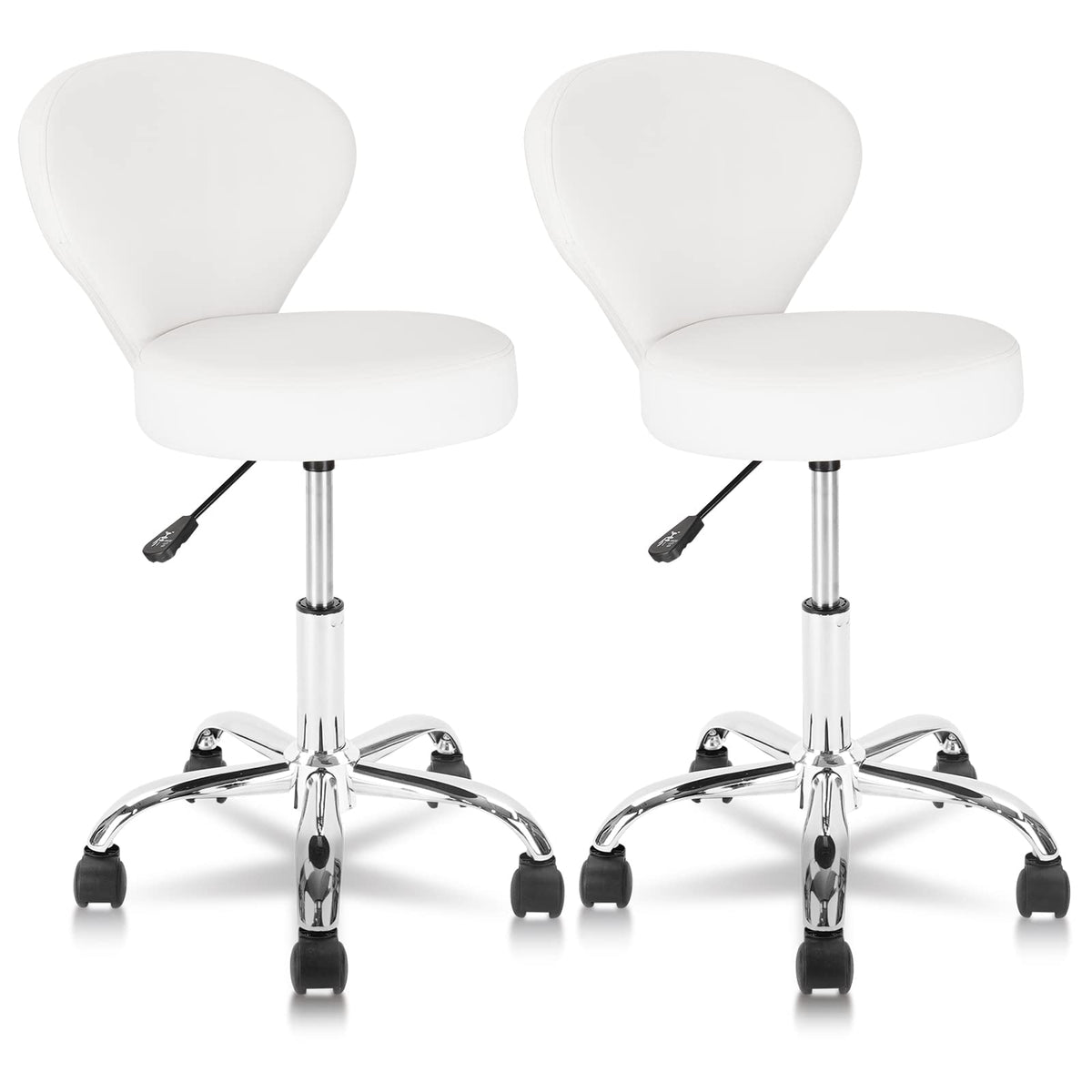 KLASIKA Leather Rolling Swivel Salon Stool Chair with Back Support Adjustable Hydraulic Seat Height 22 in for Office Massage Facial Spa Medical Drafting Tattoo Beauty Barber