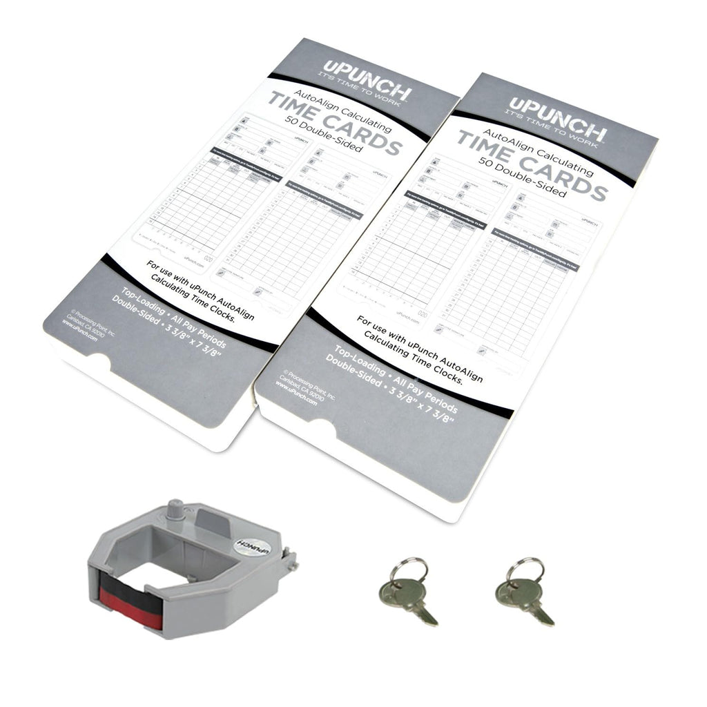 uPunch HN2500 Calculating Time Clock Bundle for Small Business: Auto Align Employee Time Tracking System with 100 Time Cards, Ribbon, and Keys