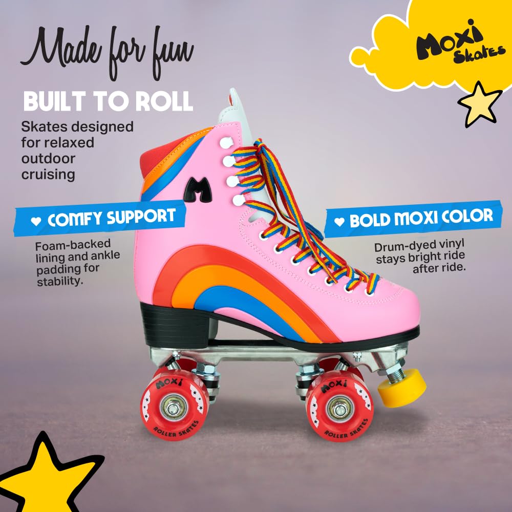 Moxi Rainbow Rider Roller Skates for Women - Beautiful, Durable, Supportive Rainbow Skates with Padded Lining, a Sturdy Plate, and Soft Outdoor Wheels