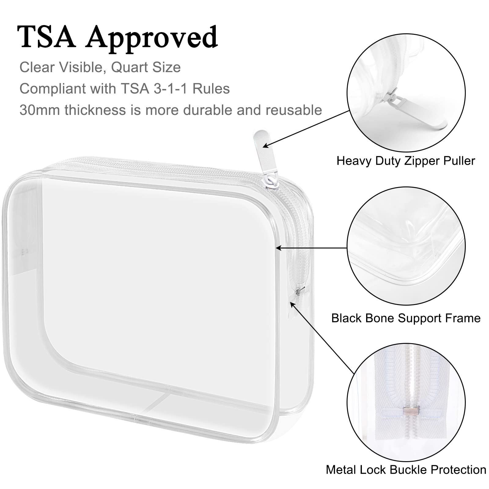 Lermende 2pcs Clear Toiletry Bag TSA Approved Travel Bag,Carry On for Travel,Airport Airline Accessories Compliant Bag,Quart Sized Makeup Cosmetic bag Women Men (Black, 2 Pack)