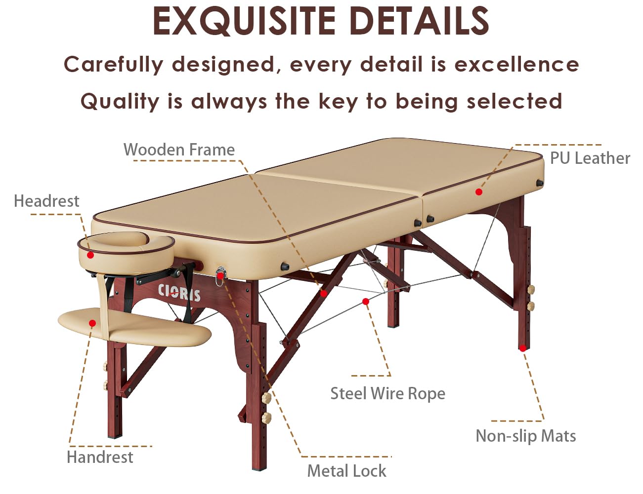 CLORIS 84" Professional Massage Table Portable Reinforced Wooden Leg 2 Folding Lightweight Spa Salon Tattoo Massage Bed Height Adjustable Hold Up to 1100LBS with Carrying Bag Black