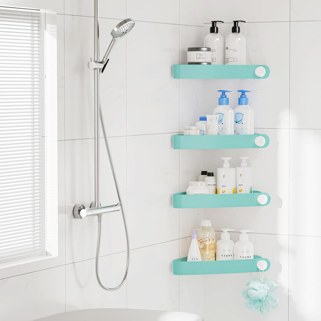 Sotfamily Plastic Shower Caddy Corner (for 90° Only), 2 Pack Adhesive Corner Shower Shelves for Bathroom Organizers and Storage, Black