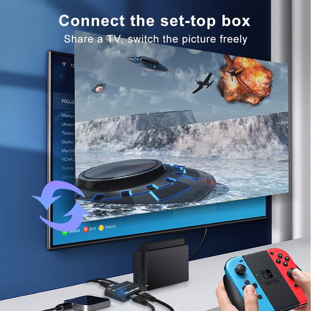 HDMI 2.1 Bi-Directional Switch Ultra HD 8K HDMI Switcher 2 in 1 Out/ 1 in 2 Out HDMI Switch Supports 8K@60Hz/ 4K@120Hz 48Gbps Compatible with Switch/Switch OLED PS5/4 Xbox Roku Apple TV Fire TV Stick