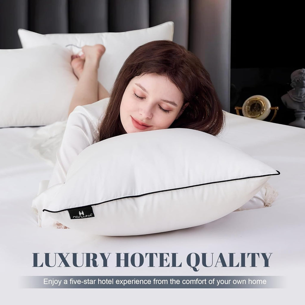 Feather Down Pillows Standard Size Set of 2, Luxury Hotel Collection Bed Pillow 2 Pack, Airyfil™ Powered Fillings & Feathers Pillow，Fluffy Plush for Side Sleepers,Firm, 20x26 in.