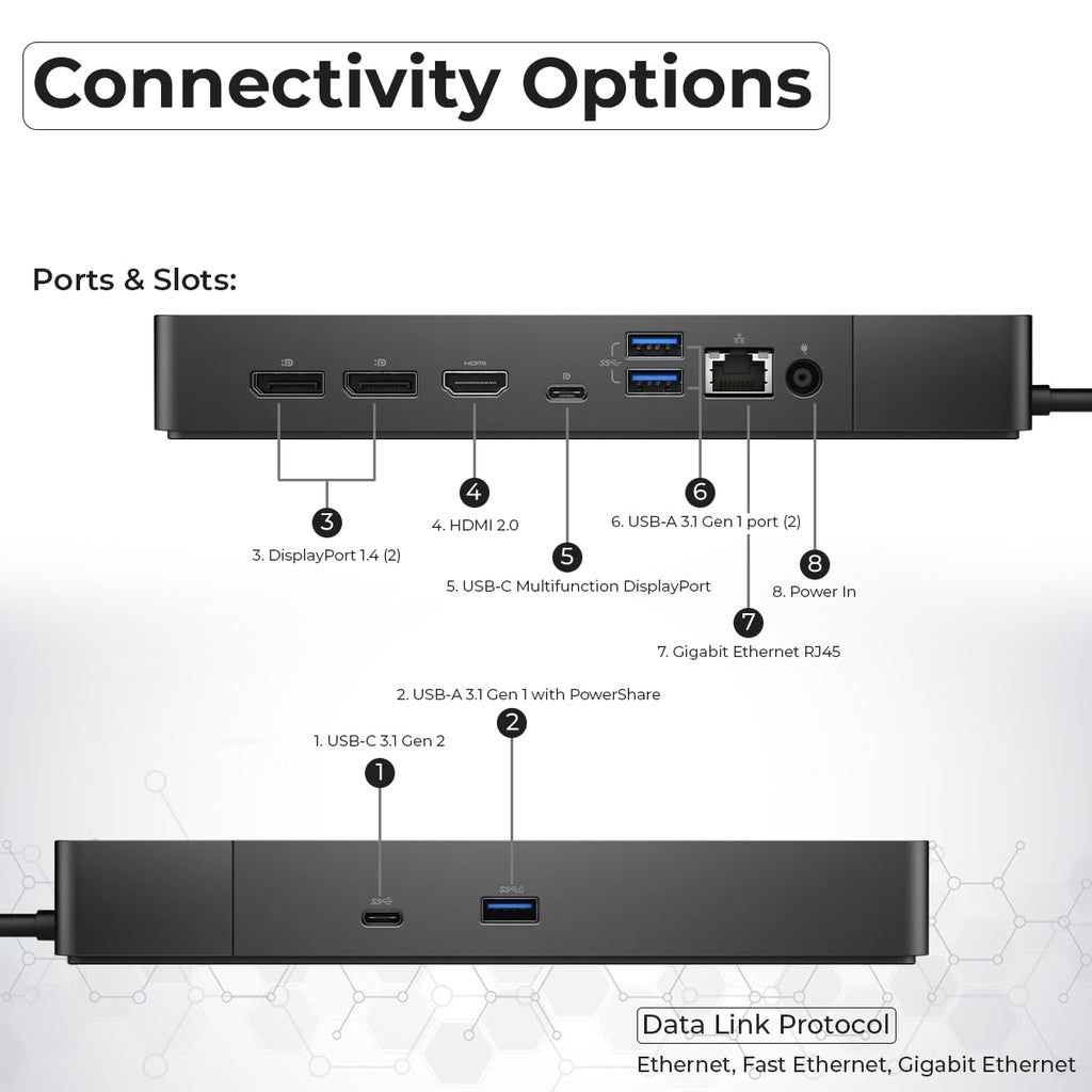 Dell WD19S Docking Station 130W (90W Power Delivery) - Dell Docking Station Dual Monitor for Laptop with 130W Power Adapter + Anyhdd HDMI Cable + DisplayPort Cable + USB-C Cable + Microfiber Cloth