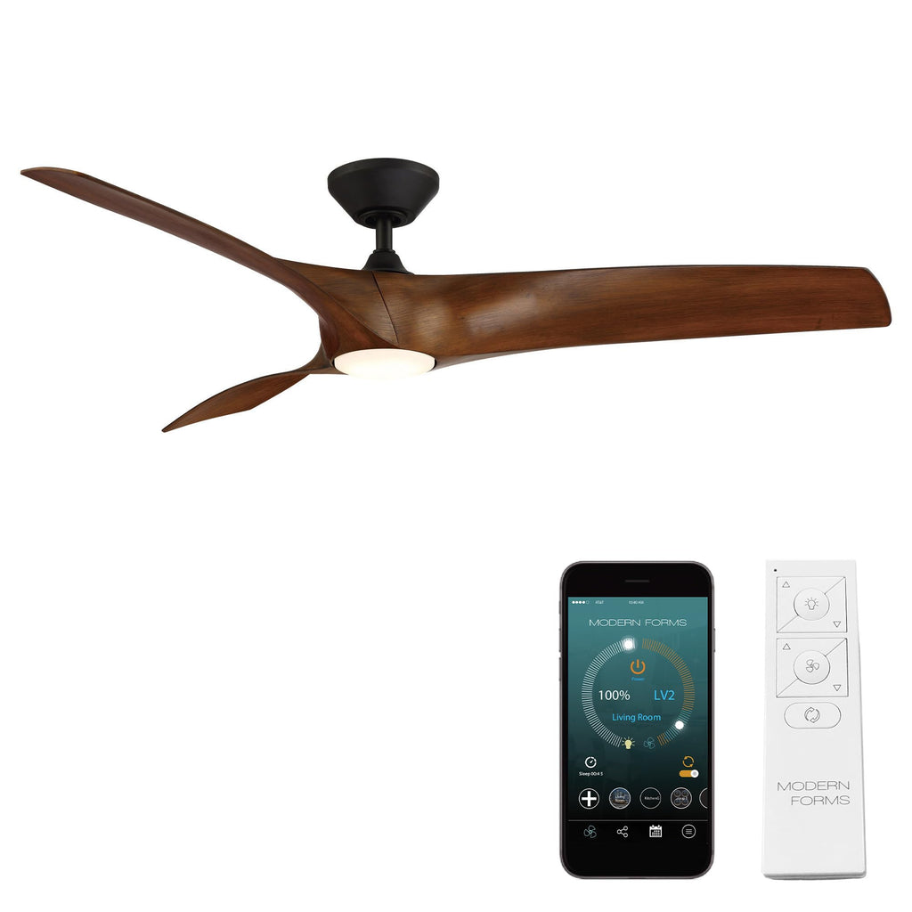 Modern Forms Zephyr Smart Indoor and Outdoor 3-Blade Ceiling Fan 52in Bronze/White Oak with Adjustable CCT 2700K-3000K-4000K-5000K LED Light Kit and Remote Control