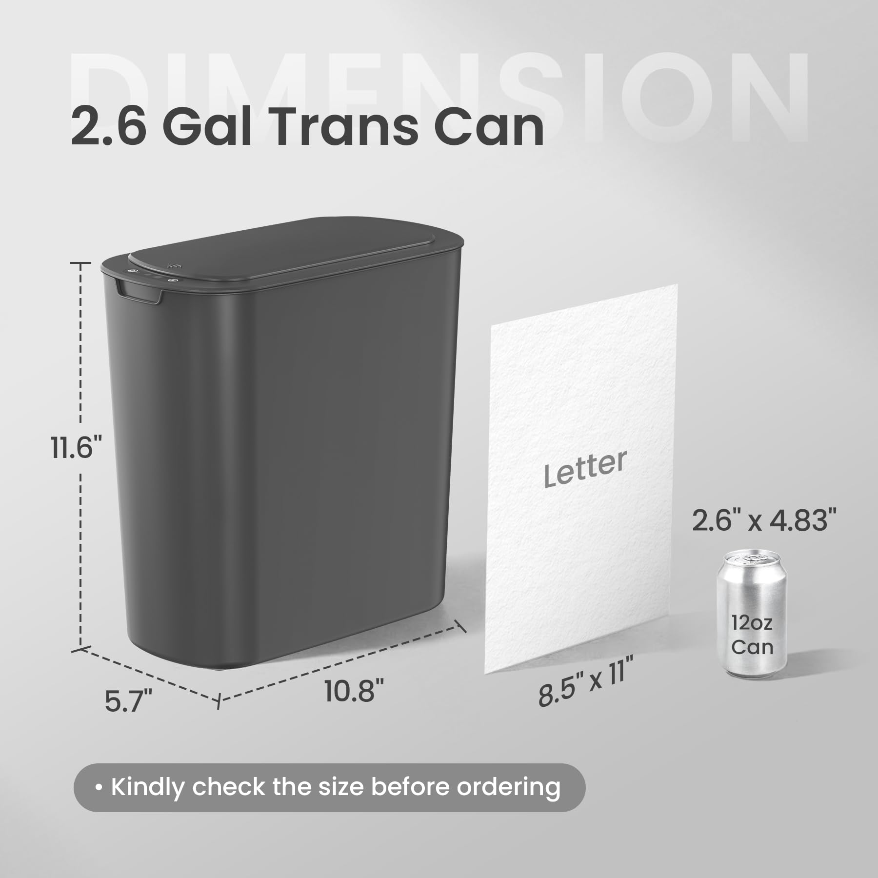 Cesun Automatic Motion Sensor Black Bathroom Trash Can with Lid, 2.6 Gallon Touchless Trash Bin, Smart Plastic Slim Garbage Can Small Wastebasket for Toilet, Office, rv, Bedroom, Living Room