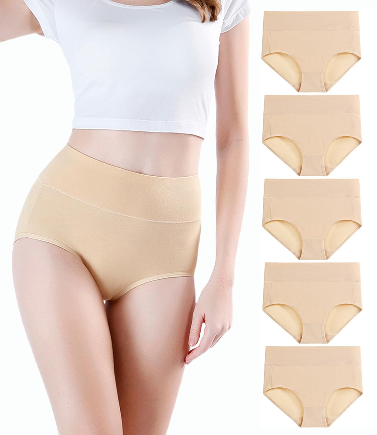 wirarpa Women's High Waisted Cotton Briefs Ladies Underwear Regular & Plus Size Panties 5 Pack