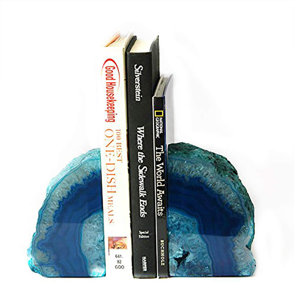 JIC Gem Black Agate Geode Bookends 2-3 Lbs Anti-Slip Rubber Pads Heavy Duty | 1Pair Natural Black Agate Crystal Decor for Shelves & Desk, Unique Small Stone Book Holder Gift for Office & Home Decoration