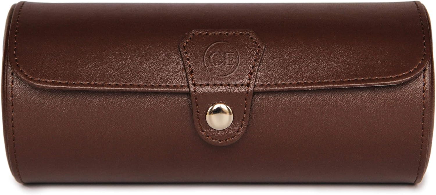 CASE ELEGANCE Travel Watch Case Roll Organizer for Men - 3 Watch Box & Vegan Faux Leather Watch Display Case - Mens Watch Holder, Storage & Travel Organizer - Black