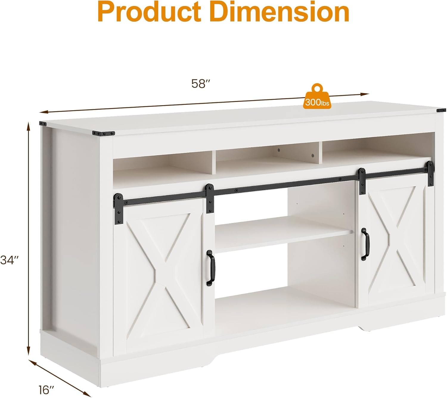 FansaFurn Farmhouse TV Stand for 65+ Inch TV, 34'' Tall Entertainment Center with Sliding Barn Doors, Rustic Wood Media Console Storage Cabinet Television Stand for Living Room, Bedroom (Black)