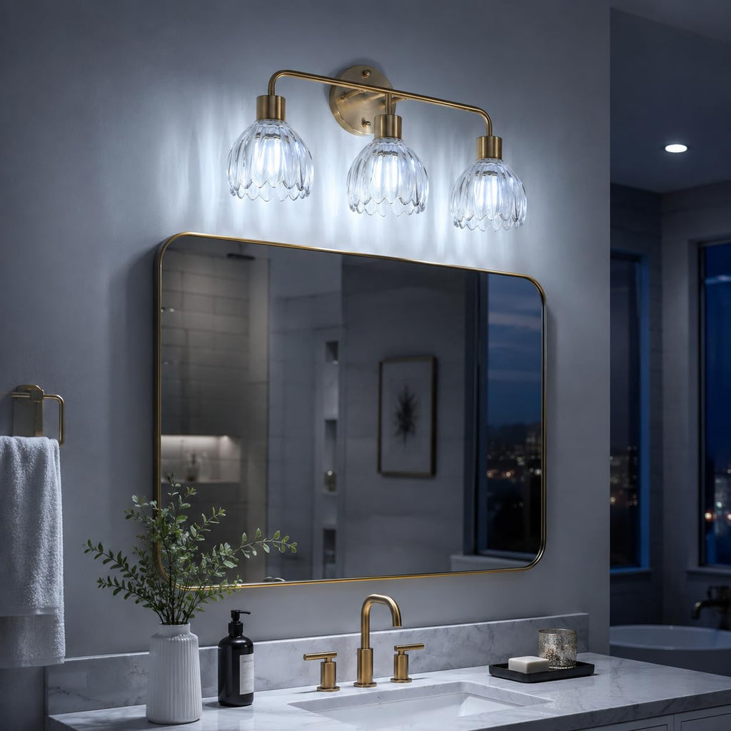 1-Light Gold Brass Bathroom Light Fixture,Wall Sconces set of 2,Brushed Gold Vanlity Light Over Mirror,Bathroom Vanity Light with White Tulip Glass Flower Shade,E26 Socket(Bulbs Not Included)