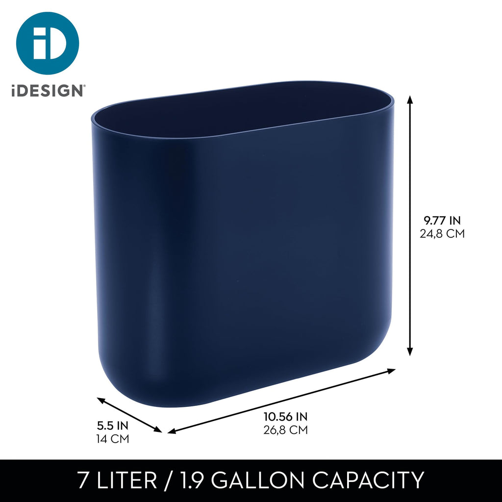 iDesign Small Slim Plastic Bathroom Trash Can, Black | Garbage Can for Bedroom, Office, Desk, Dorm