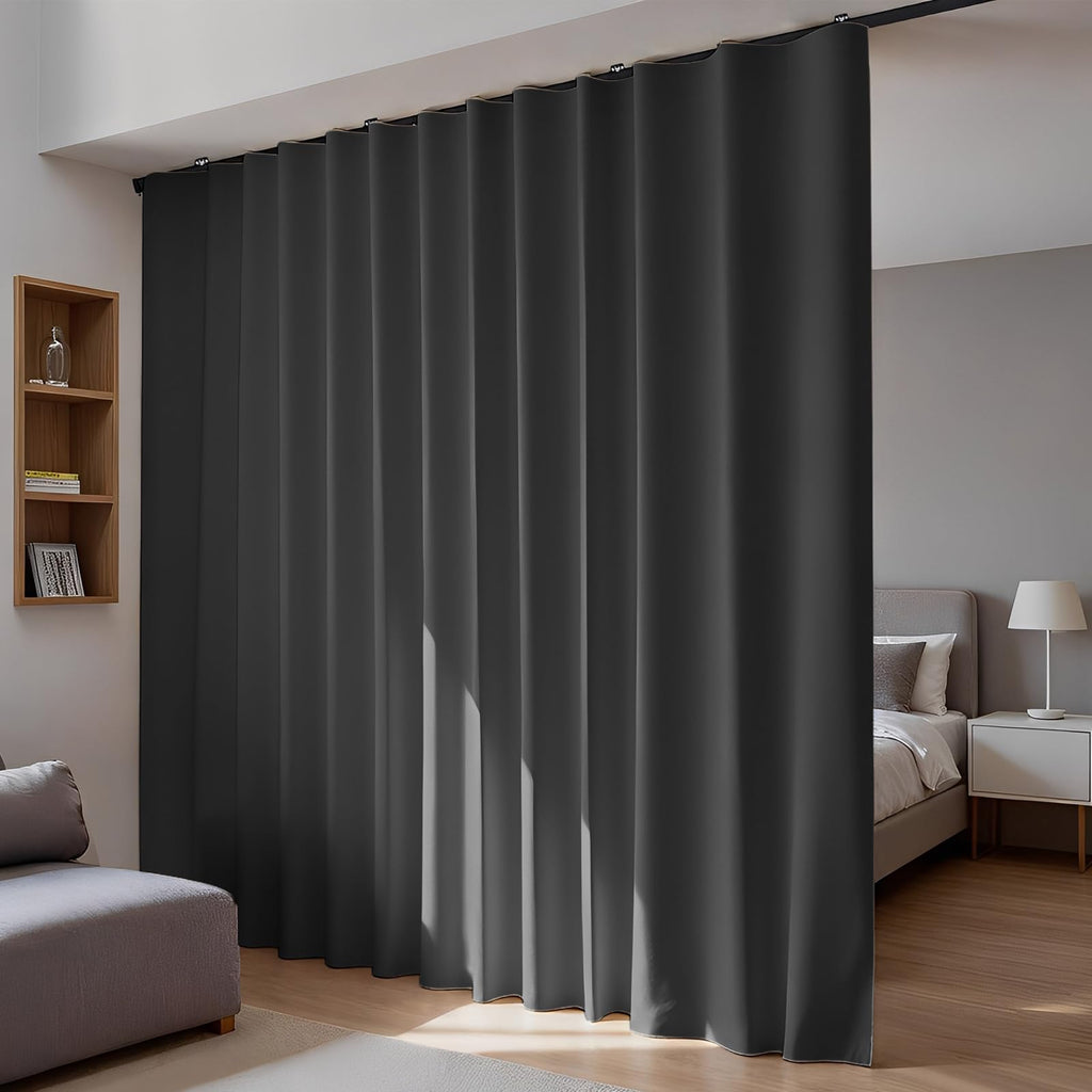 Room Divider Blackout Curtains Flexible Sliding Tracks Sets Ceiling Mounted Rod Window Curtain Privacy Separation for Bedroom Living Rooms,1 Panel Beige Drape and Black Track Set-W108xH72 in