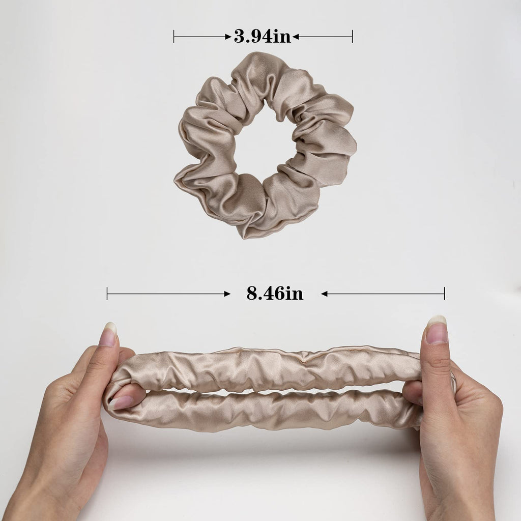 Silk Scrunchies for Hair 100% Mulberry Silk Hair Ties（Silver gray, Dark gray, Pink）