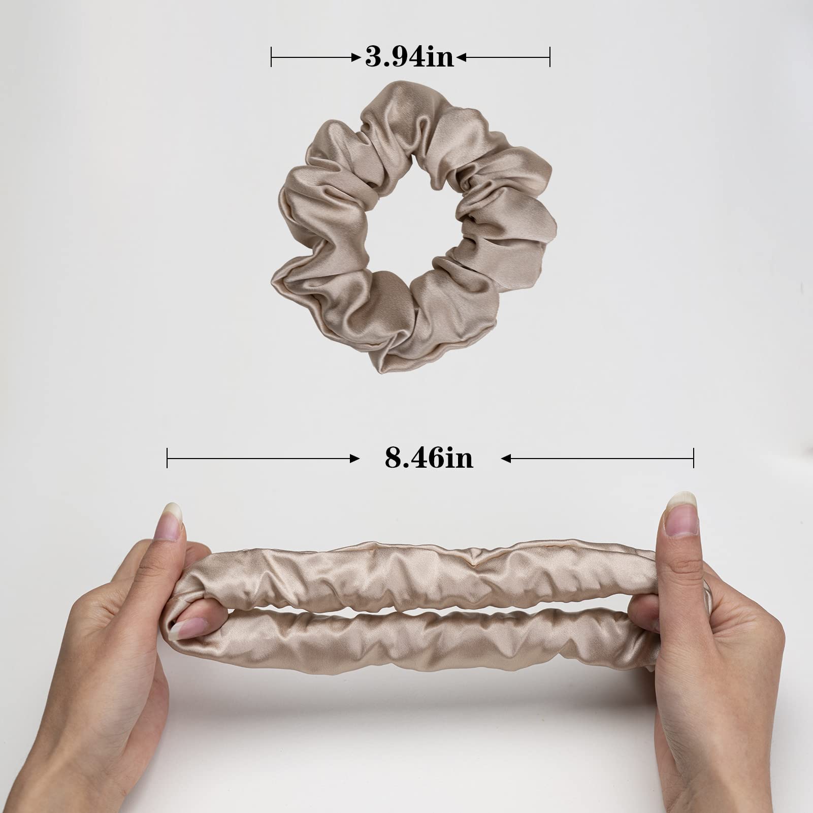 Silk Scrunchies for Hair 100% Mulberry Silk Hair Ties（Silver gray, Dark gray, Pink）