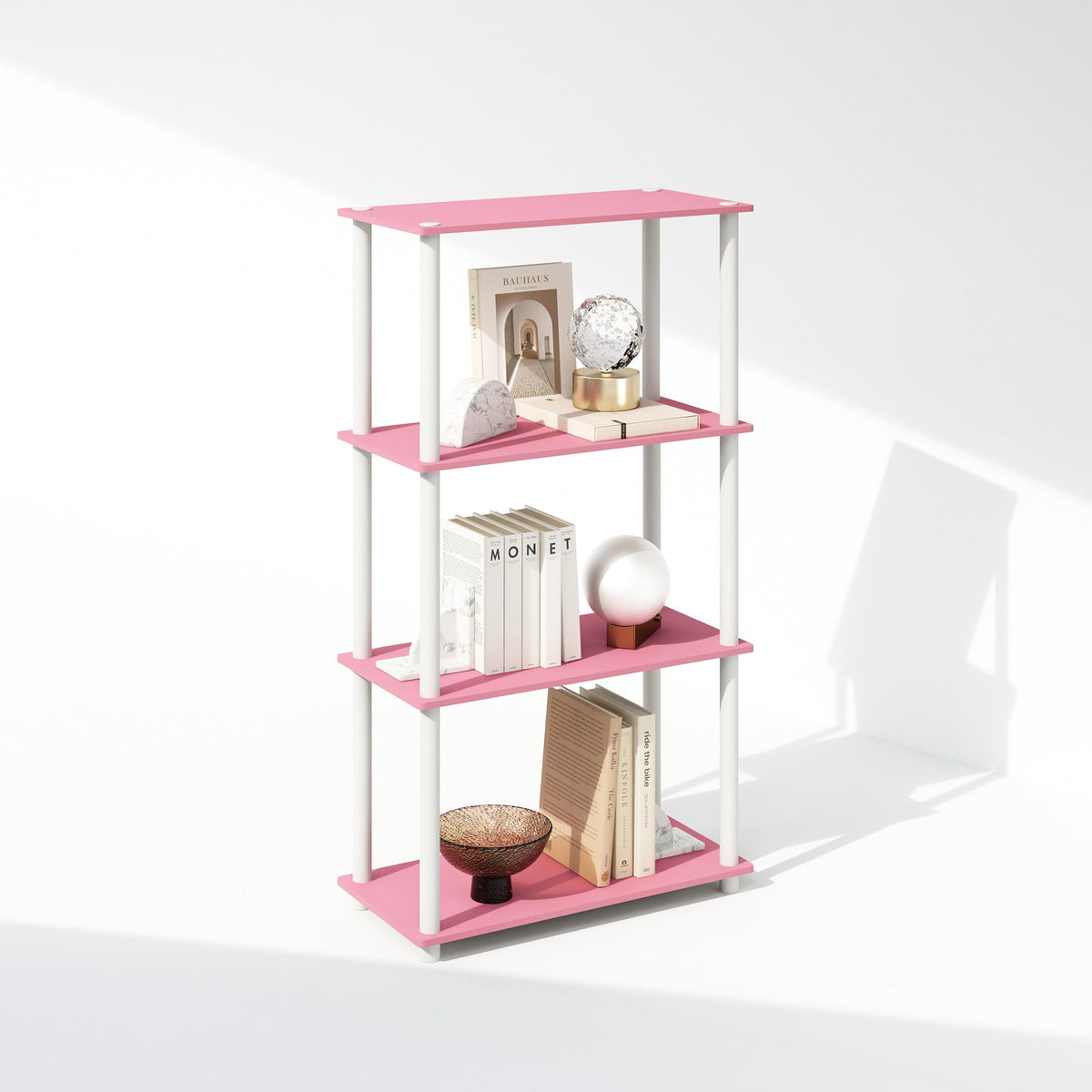 Furinno Turn-N-Tube Book Shelf, 4-Tier Bookshelf, Bookcase with Multipurpose Compact Display Rack, 11.6 x 23.6 x 43.2, for Living Room, Bedroom, Home Office, Americano/Black