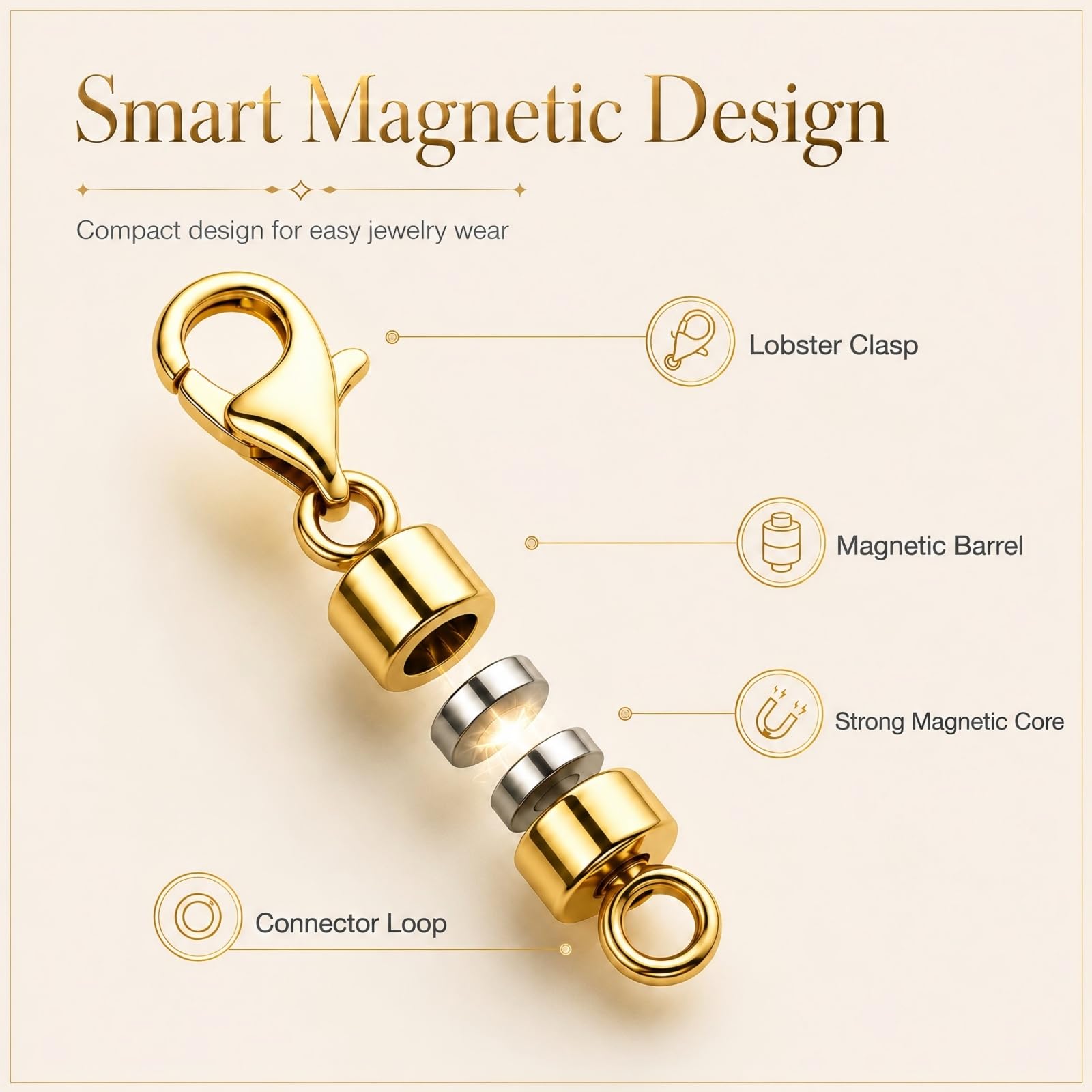 12 Pack Magnetic Necklace Clasps and Closures. Necklace Jewelry Extender with Strong Magnet. for Jewelry Necklace Bracelet Making. Gold and Silver Plating (12Pcs | Gold Cylinder)