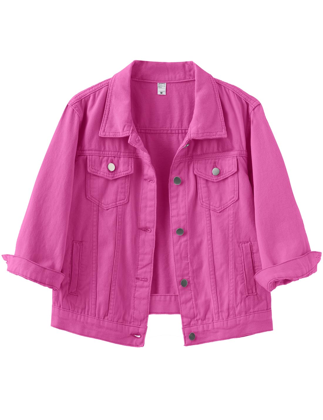 Locachy Womens 3/4 Sleeve Short Denim Jacket Lapel Button Down Cropped Trucker Jean Jackets Coats