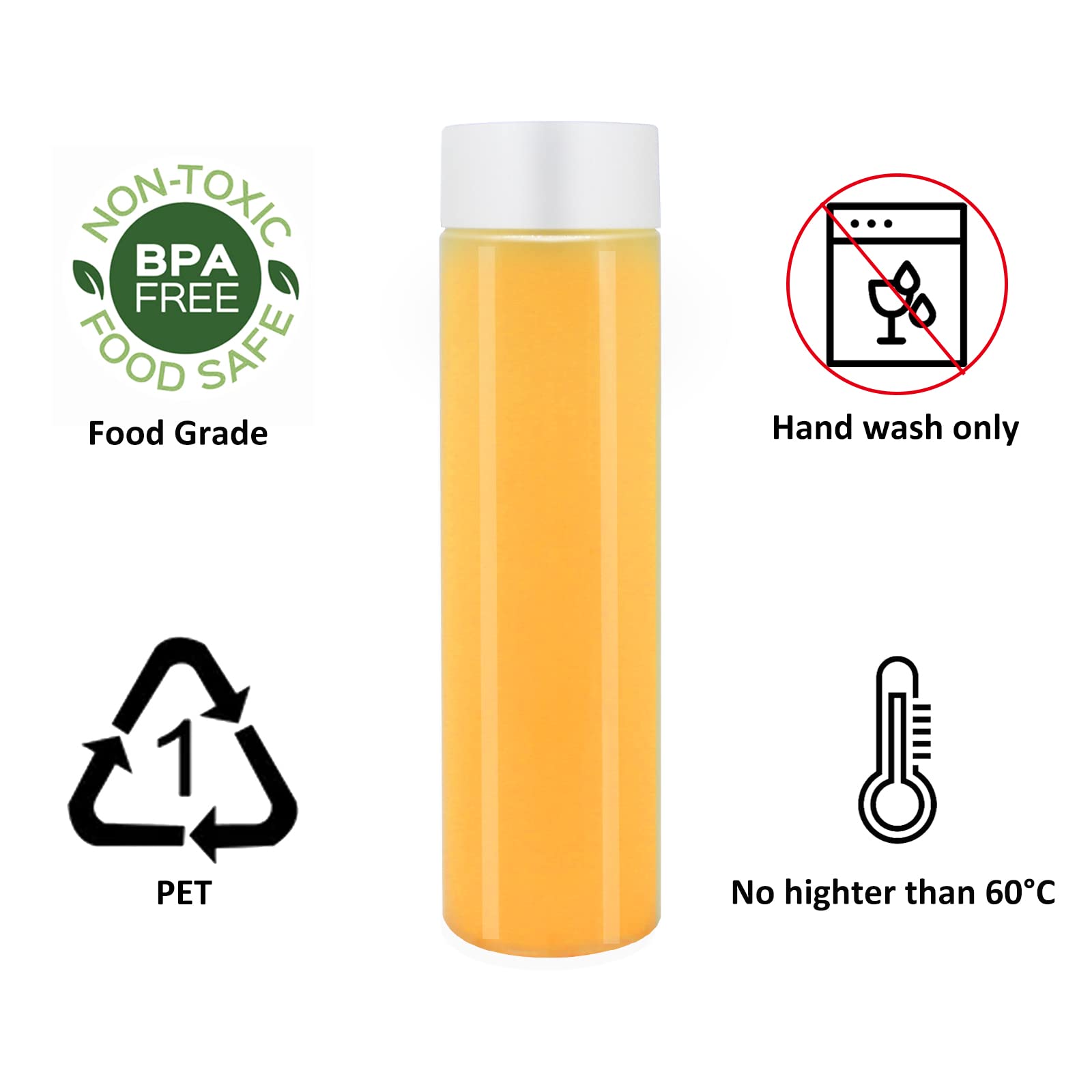zmybcpack 24 Pack 10 OZ (300 ml) Clear PET Plastic Juice Bottles with Black Lids - Plastic Smoothie Bottles Ideal for Juice, Milk, Homemade Beverages