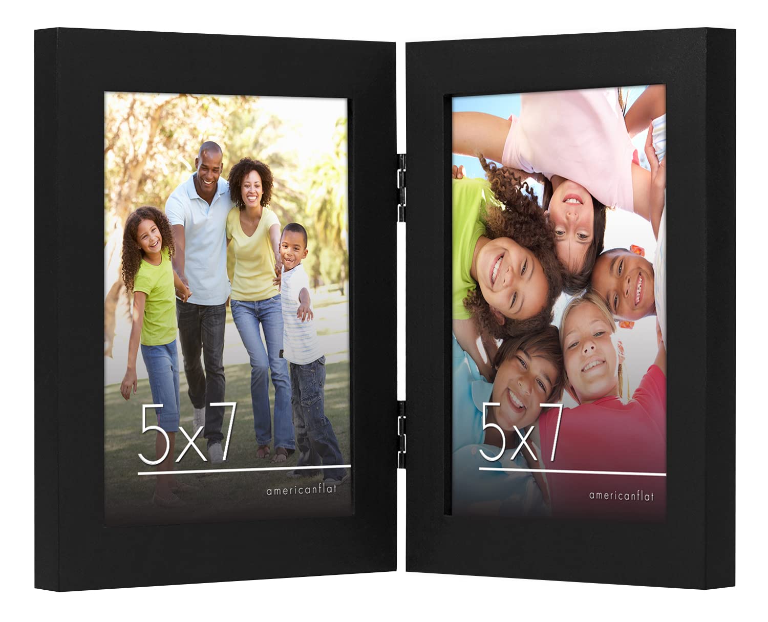 Americanflat Hinged 4x6 Picture Frame with Shatter-Resistant Glass - Double Picture Frames with Engineered Wood - Signature Collection - Photo Frame for Tabletop Display - Black