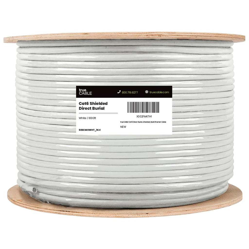 TRUE CABLE Cat6 Direct Burial Outdoor Bulk Ethernet Cable, Shielded F/UTP, 500ft, Brown, 23AWG Solid Bare Copper, Heavy Duty Outdoor, OSP Jacket, Waterproof, UV, 550MHz, PoE++ 100W (4PPoE)