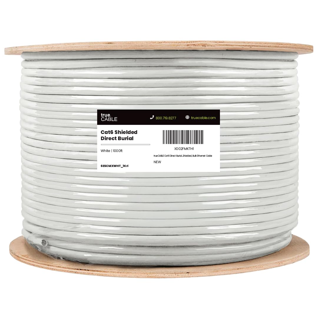 TRUE CABLE Cat6 Direct Burial Outdoor Bulk Ethernet Cable, Shielded F/UTP, 500ft, Brown, 23AWG Solid Bare Copper, Heavy Duty Outdoor, OSP Jacket, Waterproof, UV, 550MHz, PoE++ 100W (4PPoE)