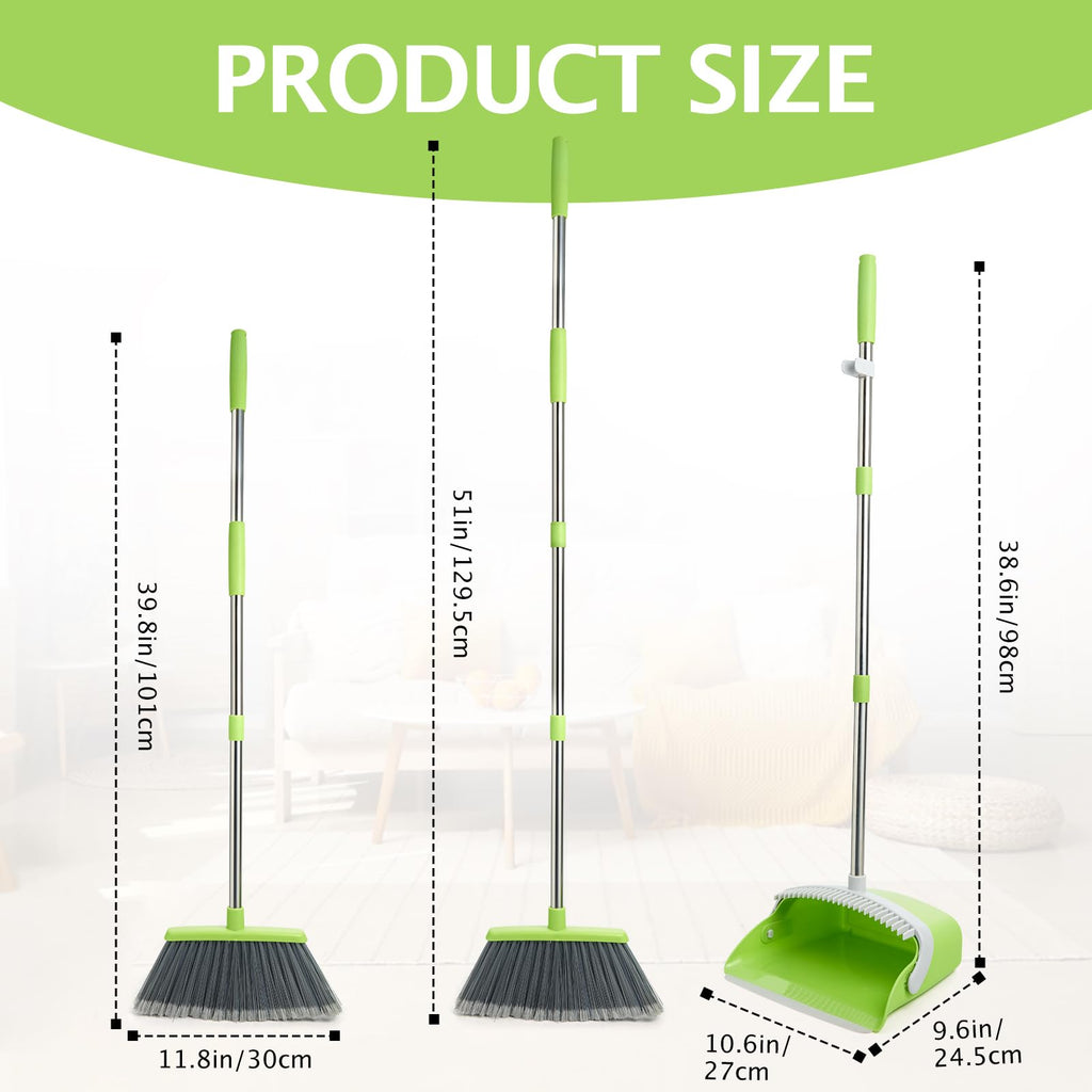 Broom and Dustpan Set with Long Handle, Heavy Dust Broom and Dustpan Combo for Home，Kitchen, Office, Pet Hair(Beige)