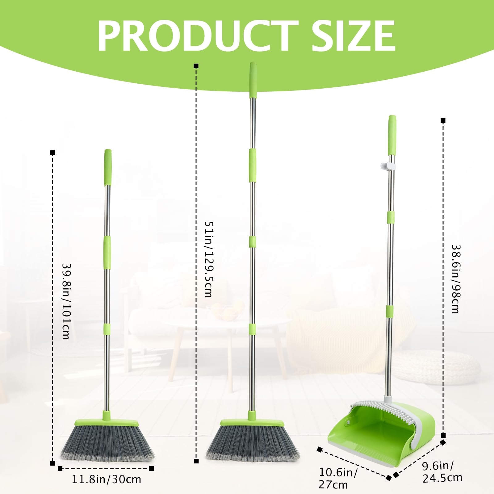 Broom and Dustpan Set with Long Handle, Heavy Dust Broom and Dustpan Combo for Home，Kitchen, Office, Pet Hair(Beige)