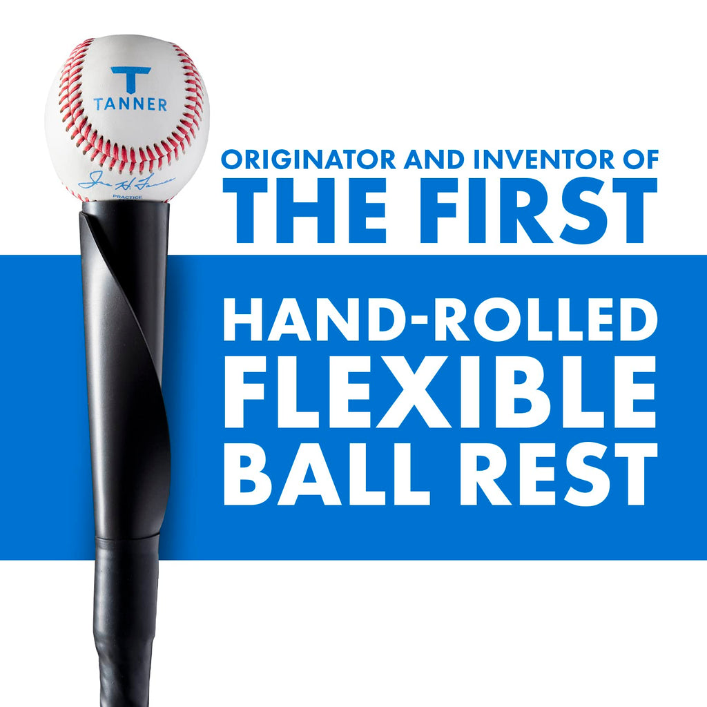 Tanner Pro Batting Tee | Pro Style Weighted Hitting Tee for Baseball Softball Slow Pitch | Adjusts 26-43” | Age 8 up| Weighted Base, Hand Rolled Flextop, Reinforced Steel Stem | Hand Assembled in US