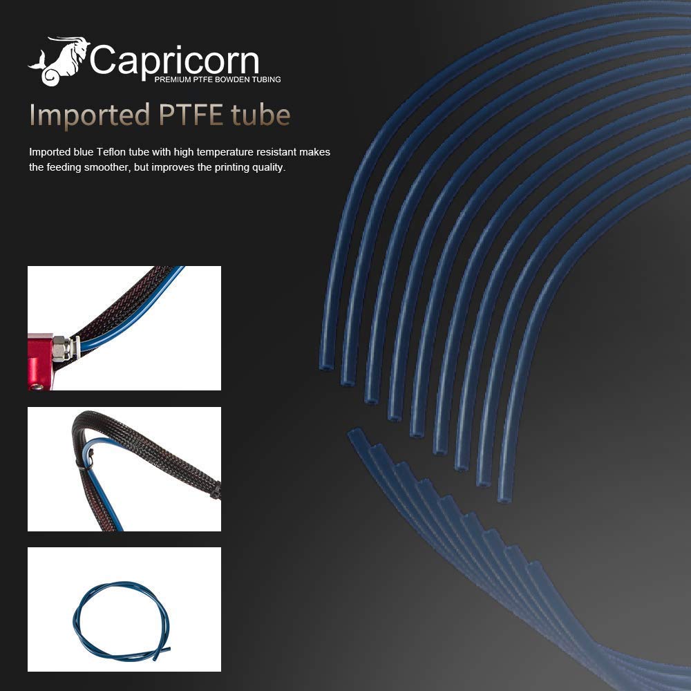 Capricorn Bowden PTFE Tubing 1M XS Series 1.75MM Filament with 2X PC4-M6 & 2X PC4-M10 Pneumatic Fittings & Tube Cutter for Creality Ender 3 V2/ Ender 3/ Ender 3 Pro/Ender 5/ CR-10/10S 3D Printer