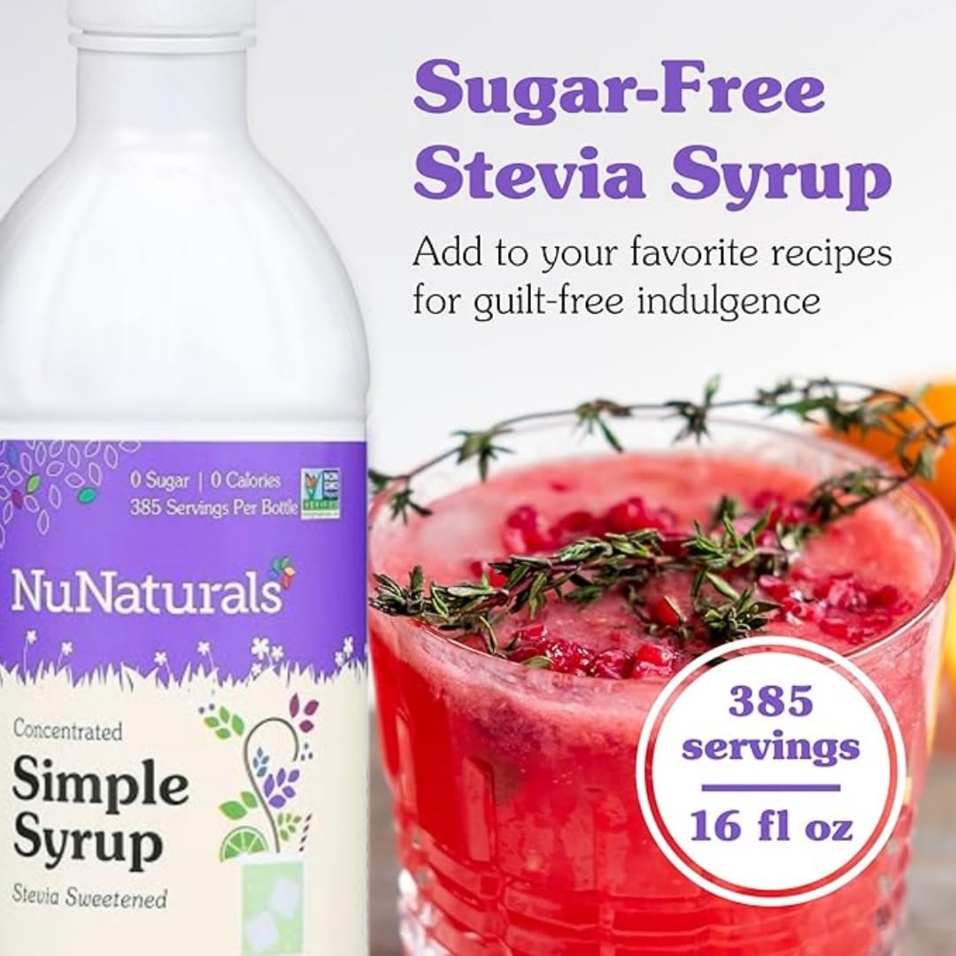 NuNaturals Stevia Syrup, Sugar-Free Sweetener, Plant-Based Sugar Substitute, Zero Calorie, Chocolate Flavor Syrup, 16 oz