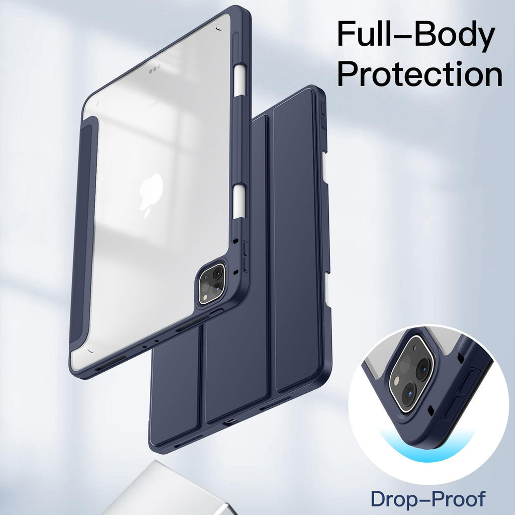 JETech Case ONLY for iPad Pro 11 Inch (2022/2021/2020/2018) with Pencil Holder, Clear Transparent Back Shell Slim Stand Shockproof Tablet Cover, Auto Wake/Sleep (Black)
