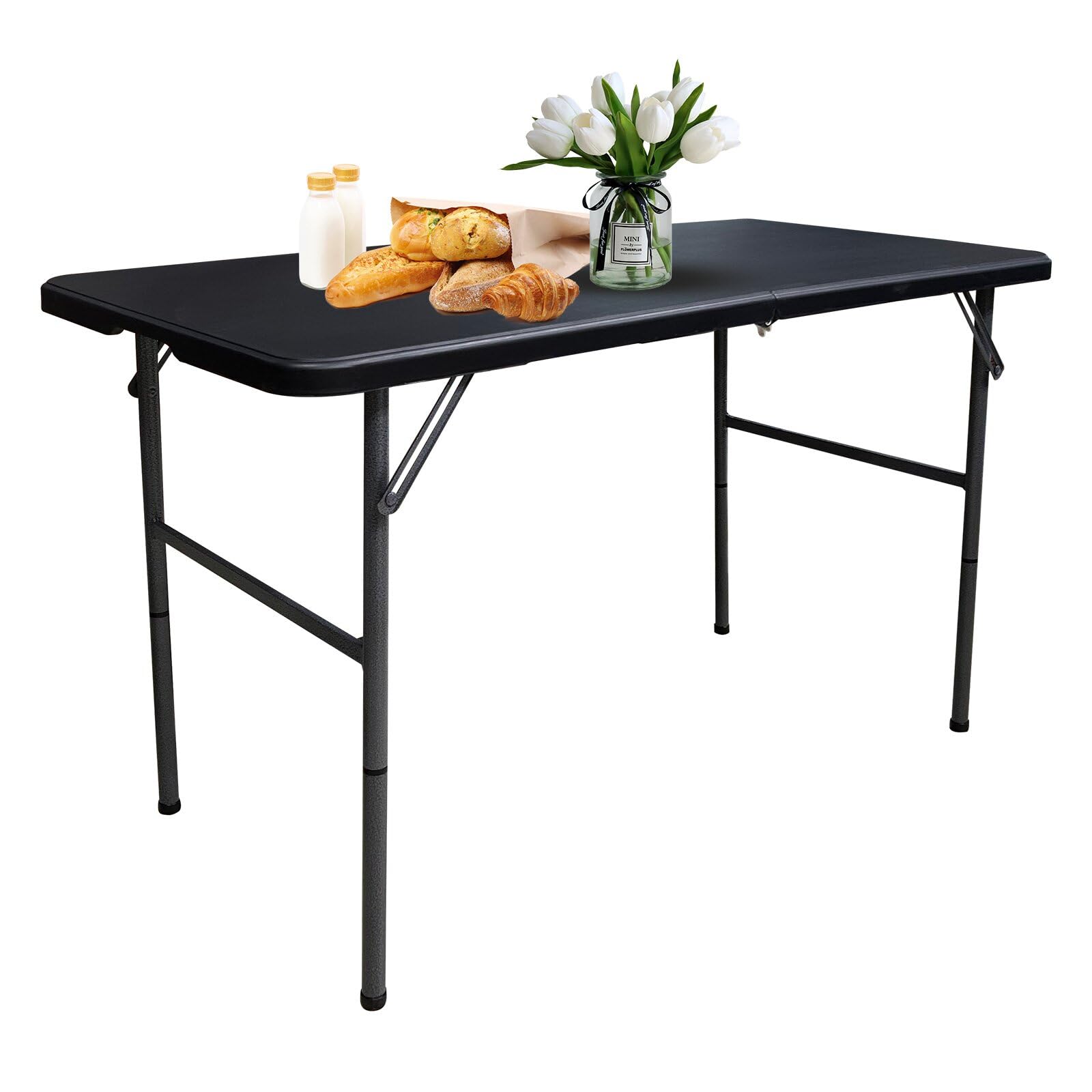Gocamptoo Folding Table,4ft Indoor Outdoor Heavy Duty Portable Folding Square Plastic Dining Table w/Handle (Balck)