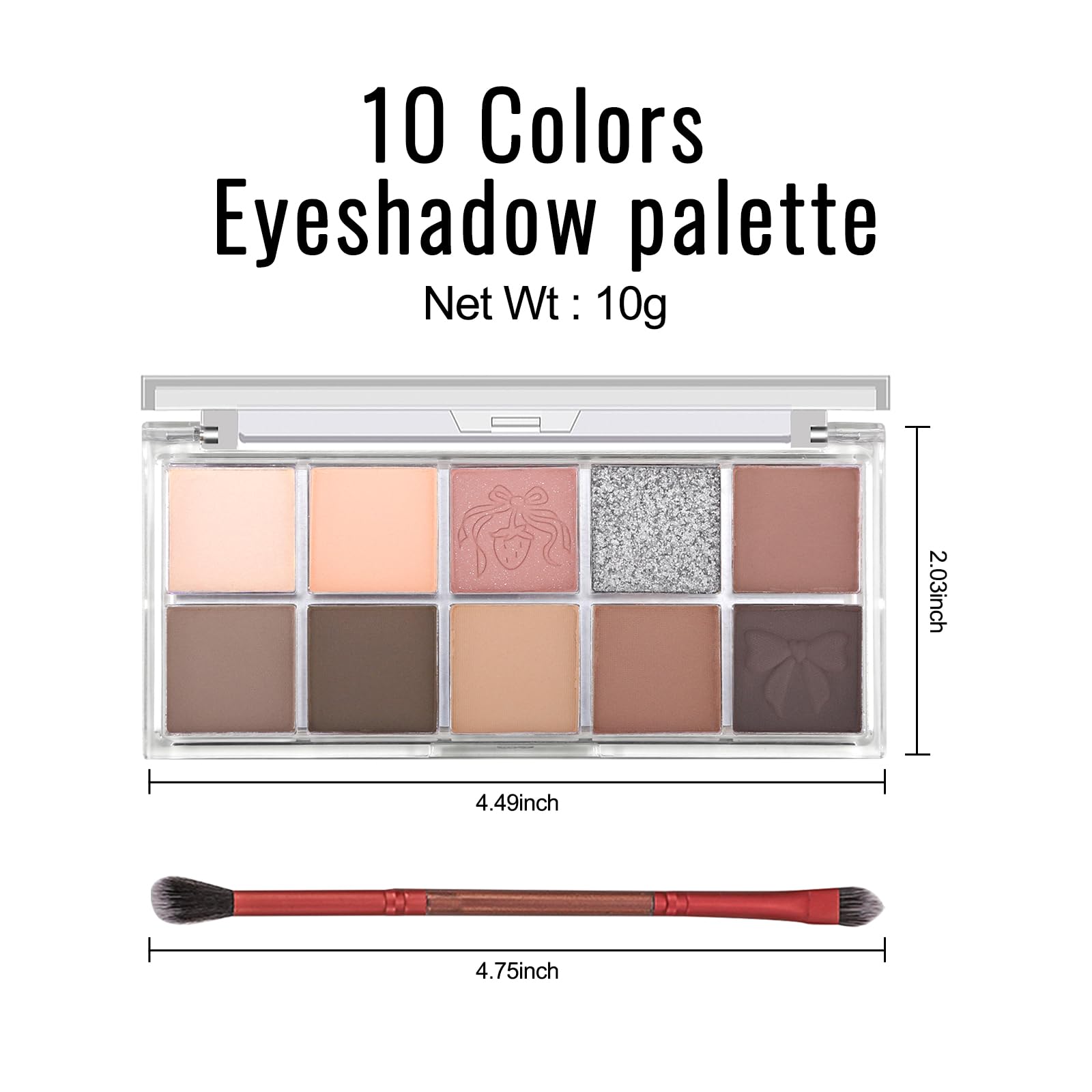 Erinde 10 Colors Eyeshadow Palette Makeup - Matte Shimmer Glitter Eye Shadow Korean Makeup, Ultra-Blendable, High Pigmented, Natural-Looking, Peach Brown Eyeshadow Pallet with Brush, Peach Color