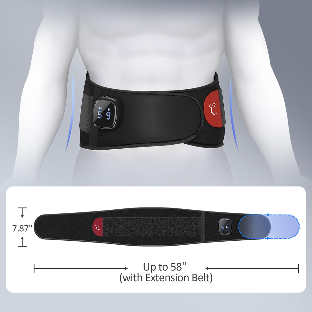 Comfytemp Cordless Portable Heating Pad with Massager for Lower Back Soothing, FSA Eligible HSA 9 Heat 5 Vibration 3 Intensity, Rechargeable Wireless Heated Waist Belt App Control, Gifts for Mom Dad