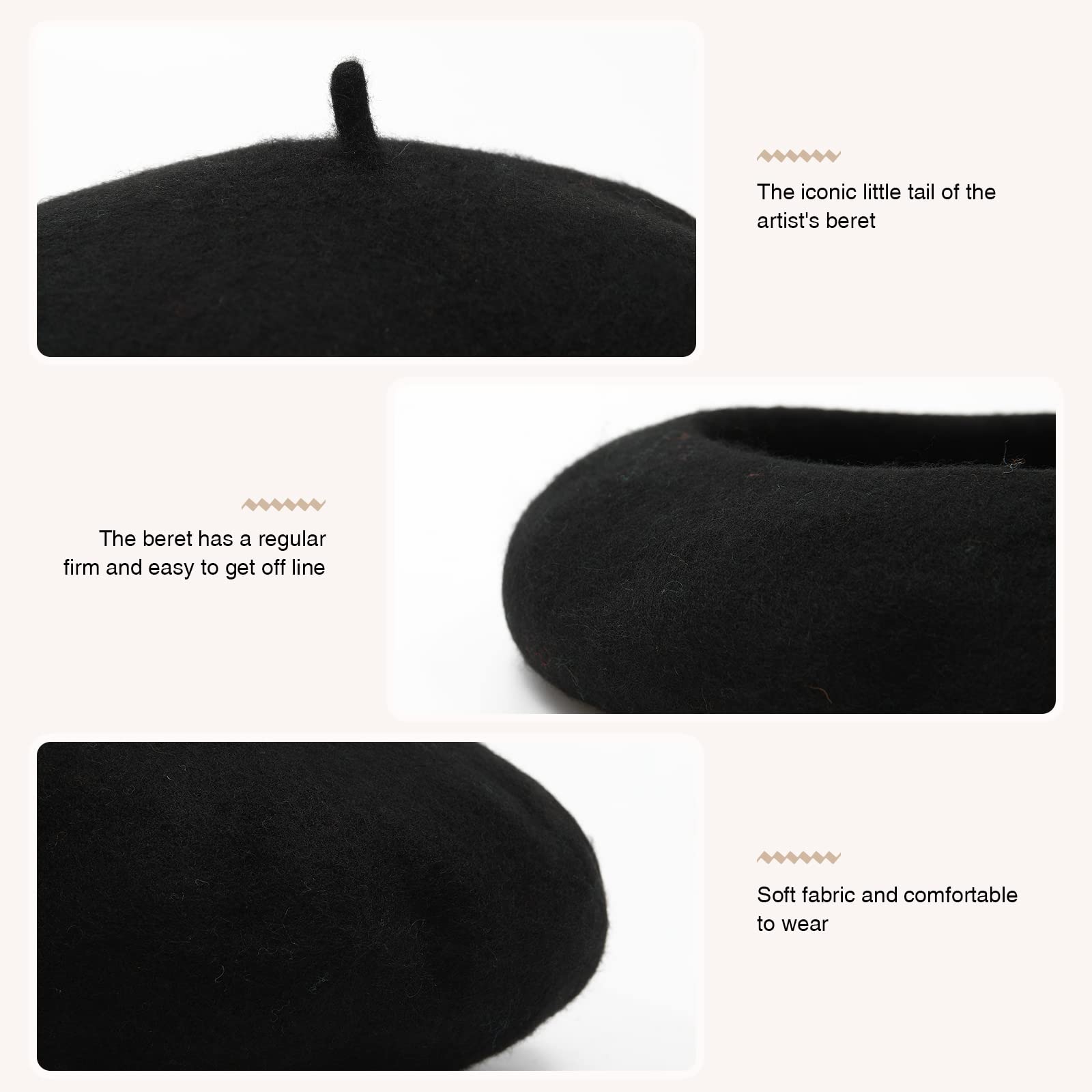 Women French Wool Beret Hats - Solid Color Classic Beanie Winter Cap