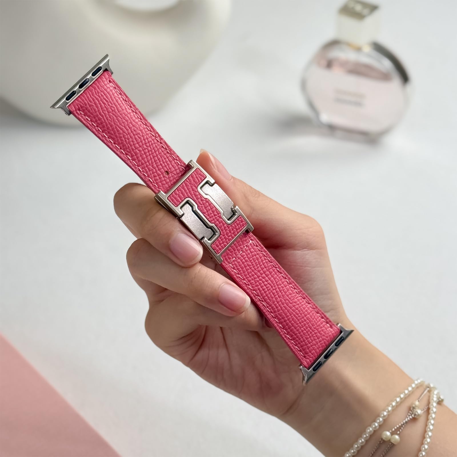 Designer Leather Band Compatible with Apple Watch 49mm46mm45mm44mm42mm41mm 40mm38mm for Women,Magnetic Buckle Replacement Strap for iWatch Ultra 3/2 /1 SE 3/2/1 Series 11/10/9/8/7/6/5/4/3/2/1