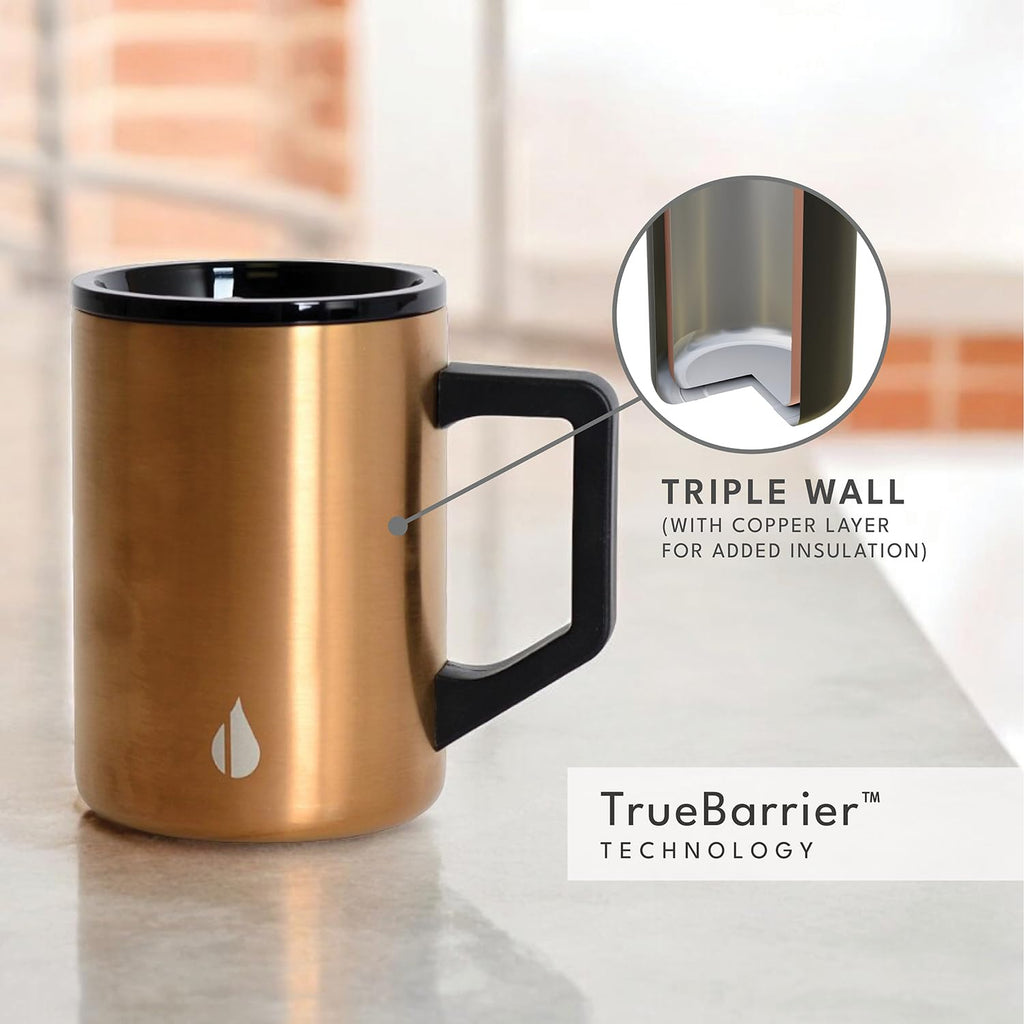 Elemental Insulated Coffee Mug - Triple-Wall Stainless Steel Summit Travel Cup for Hot and Cold Drinks - Thermal Coffee Mug with Lid and Handle for Camping, Office & Travel 12oz - Black