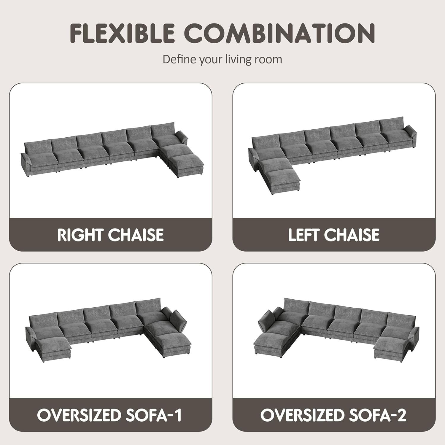 Homall 80" Modular Sectional Sofa, Loveseat Sofa Couch with Double-Layer Cushion, DIY Combination Chenille Deep 2-Seat Cloud Couch for Living Room, Apartment (Bright Grey, Loveseat Sofa)