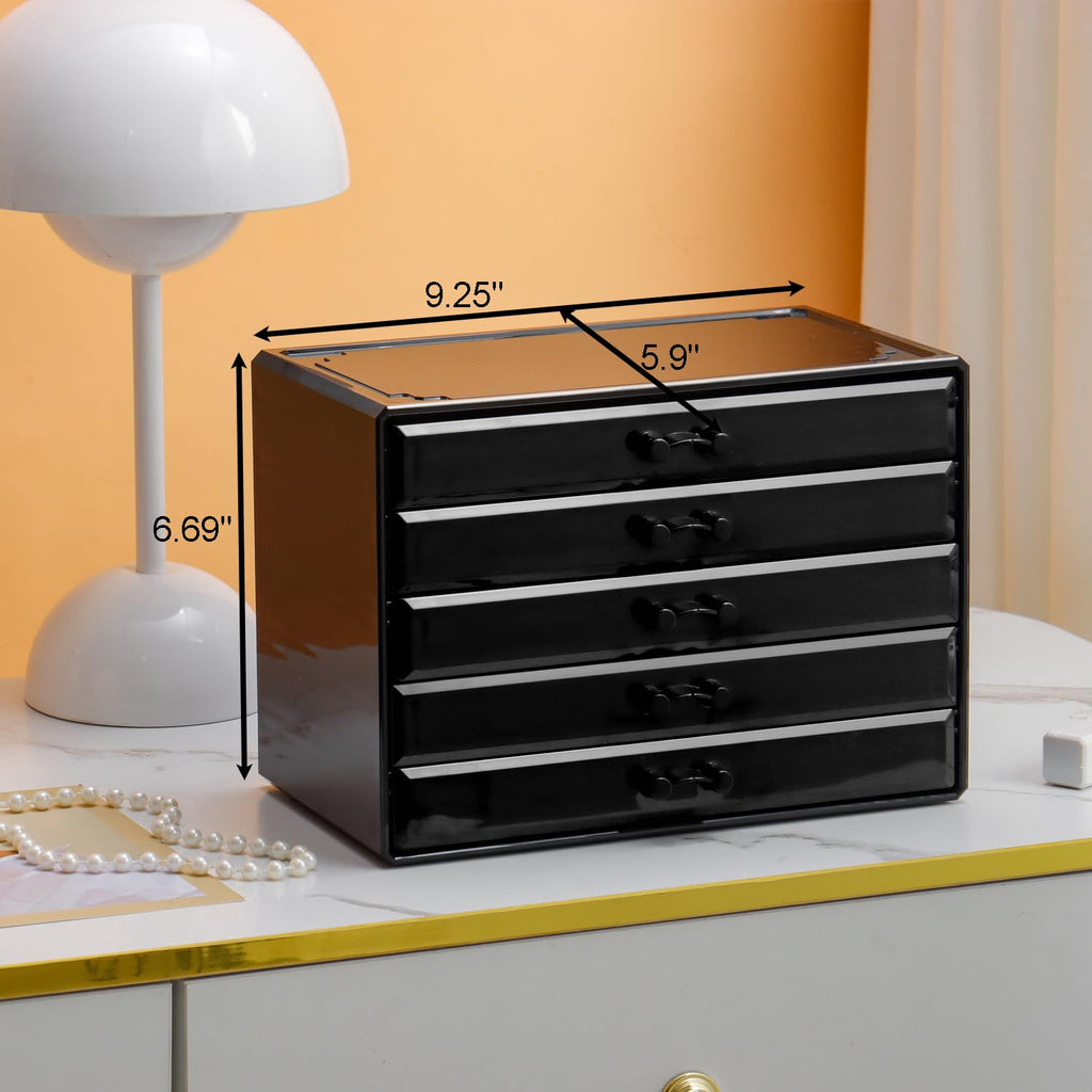 YUFONG Necklace Holder Organizer, Dustproof Necklace Box Velvet Necklace Organizer Box with Lid Clear Acrylic Dustproof Stackable Jewelry Displays for Necklaces Chain Display (Beige, 3 Drawer)