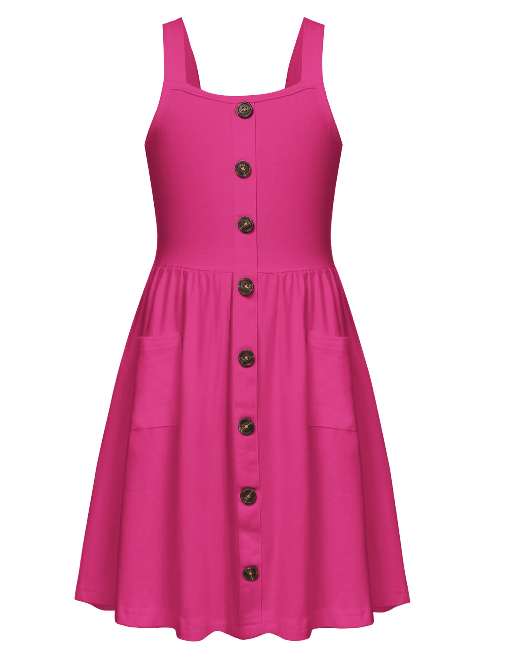 Arshiner Girl's Spaghetti Strap Button Down Midi Sleeveless Summer Casual Sundress A-line Dress with Pockets