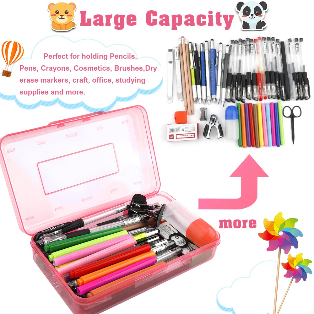 Pencil Case, Pencil Box, Clear Pencil Case, 3 Pack Plastic Pencil Case, Large Capacity Pencil Case, Crayon Box with Snap-tight Lid Stackable Design, Plastic Storage Box for School Office Supplies